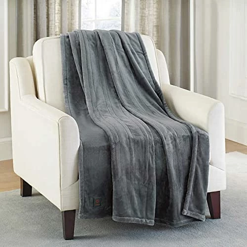 Brookstone Ultra Soft Plush Electric Heated Throw 4-Heat Settings Built-in Remote, Machine Washable, Grey/White Design (Charcoal) 3 Brookstone Ultra Soft Plush Electric Heated Throw 4-Heat Settings Built-in Remote, Machine Washable, Grey/White Design (Charcoal)