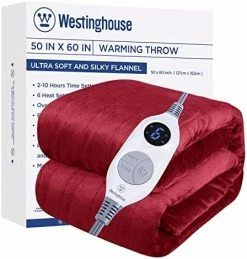 Westinghouse Electric Blanket Heated Throw | 6 Heating Levels & 2-10 Hour Time Setting | Flannel, 50x60in | Machine Washable, Beige -Electric Blankets Sales Store 51ie63knFiL. AC