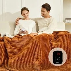 Bearhug Electric Heated Blanket, Ribbed Flannel & Sherpa 62"x84" Fast Heating Blanket, 5 Year Warranty, 10 Heating Levels & 1-12H Auto Off, Over Heat Protection, Machine Washable Navy Blue -Electric Blankets Sales Store 51it0wh3BAL. AC