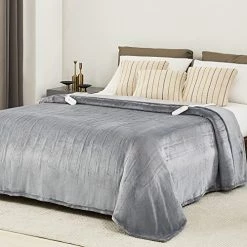 JKMAX Electric Heated Blanket, 90*100 Cozy Heated Blanket For Bed, 5 Heating Levels & 10 Hours Auto Off, Dual Controller Electric Blanket For Adults, Flannel Electric Throw Blanket, (90*100, Grey)