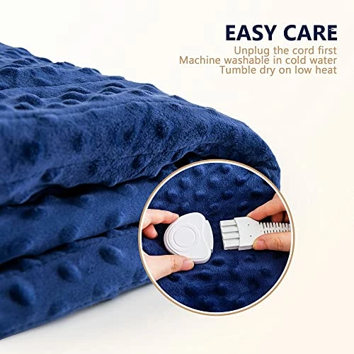 Mr. Sandman Electric Heated Throw Blanket Minky To Sherpa Reversible 50"x60", 6 Heat Settings | 4 Hours Auto-Off | 10s Fast Heating | Machine Washable - Navy Blue 6 Mr. Sandman Electric Heated Throw Blanket Minky To Sherpa Reversible 50"x60", 6 Heat Settings | 4 Hours Auto-Off | 10s Fast Heating | Machine Washable - Navy Blue - Image 4