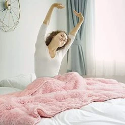 Wemore Shaggy Long Fur Faux Fur Weighted Blanket, Cozy And Fluffy Plush Sherpa Long Hair Blanket For Adult 15lbs, Fluffy Fuzzy Sherpa Reverse Heavy Blanket For Bed, Couch, Pink, 60 X 80 Inches -Electric Blankets Sales Store 51kthpfQ28L 1