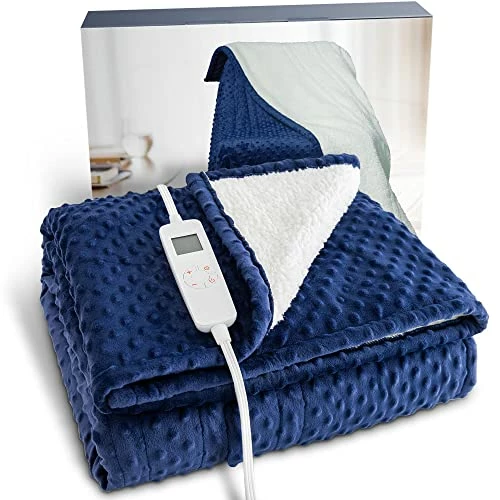 Mr. Sandman Electric Heated Throw Blanket Minky To Sherpa Reversible 50"x60", 6 Heat Settings | 4 Hours Auto-Off | 10s Fast Heating | Machine Washable - Navy Blue 8 Mr. Sandman Electric Heated Throw Blanket Minky To Sherpa Reversible 50"x60", 6 Heat Settings | 4 Hours Auto-Off | 10s Fast Heating | Machine Washable - Navy Blue - Image 6