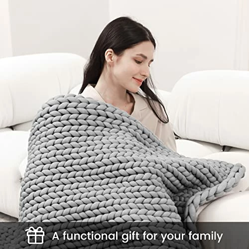 Zonli Cooling Knitted Weighted Blanket 20 Lbs (Light Grey, 60''x80''), Hand Made Chunky Knit Weighted Blanket Queen Size For Home Decor, Couch & Bed, Machine Washable, For One Person (~190lbs) 3 Zonli Cooling Knitted Weighted Blanket 20 Lbs (Light Grey, 60''x80''), Hand Made Chunky Knit Weighted Blanket Queen Size For Home Decor, Couch & Bed, Machine Washable, For One Person (~190lbs)