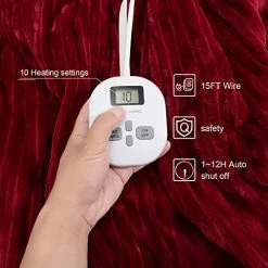 ZONLI Electric Blanket Queen Size，Heated Blanket Throw With 10 Heating Levels And 1-12 Hours Time Settings, Flannel Fast Heating Blanket For Bedroom Office Couch，Machine Washable, Red, 72 X 84 Inch -Electric Blankets Sales Store 51lBVTqt9kL