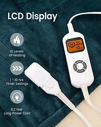Heated Electric Throw Blanket, Immtree Heated Blanket Throw With 10 Heating Settings And Auto Shut-Off, Soft Flannel Heated Throw Blanket With Fast Heating, Machine Washable,50" X 60", Dark Green 4 Heated Electric Throw Blanket, Immtree Heated Blanket Throw With 10 Heating Settings And Auto Shut-Off, Soft Flannel Heated Throw Blanket With Fast Heating, Machine Washable,50" X 60", Dark Green - Image 2