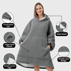 FestiCorp Oversized Cozy Blanket Hoodie For Men And Women - Soft And Warm Sherpa Wearable Sweatshirt Blankets, Double Layer Blanket Sweater With Giant Sleeves, Hood And Pocket For Gifts, Dark Gray -Electric Blankets Sales Store 51lH4e9iiuL