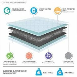 "Beautyrest Deluxe Weighted Adult, Ogee Quilted 100% Cotton, Glass Beads Filling, And Removable Cover Calming Heavy Blankets, 60"" X 70""-12Lbs, Grey" (BR51N-0930) -Electric Blankets Sales Store 51mbE1kItmL