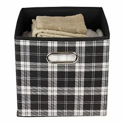 Home Basics Breathable Non-Woven Fabric Home Storage & Organization | Plaid Design In White Black & Grey | Sturdy Fiberboard Construction | (Storage Bin With Grommet Handle) -Electric Blankets Sales Store 51nEvcYJN7S