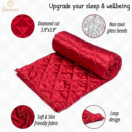 Simonas Luxury Satin Weighted Blanket For Better Sleep 60x 80In Queen Size 12 Lb Perfect For Any Season New Special Colors , Limited Edition, Red, Large, Simonas Luxury Satin Soft Blanket (Red) 4 Simonas Luxury Satin Weighted Blanket For Better Sleep 60x 80In Queen Size 12 Lb Perfect For Any Season New Special Colors , Limited Edition, Red, Large, Simonas Luxury Satin Soft Blanket (Red) - Image 2