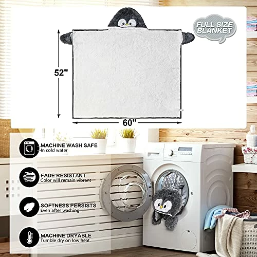 Happy Fuel Penguin Wearable Hooded Blanket For Adults – Fuzzy Super Soft Warm Cozy Plush Flannel Fleece & Sherpa Hoodie Throw Cloak Wrap - Penguin Gifts For Women Adults Girls And Kids 8 Happy Fuel Penguin Wearable Hooded Blanket For Adults – Fuzzy Super Soft Warm Cozy Plush Flannel Fleece & Sherpa Hoodie Throw Cloak Wrap - Penguin Gifts For Women Adults Girls And Kids - Image 6