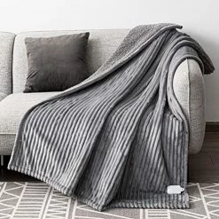 Uttermara Electric Blanket Twin Size 62x84 Inches - Soft Warm Sherpa Heated Blanket, 10 Heating Levels Fast Heating Blanket With 12hrs Auto-Off Timer, Ribbed Fleece Full Body Warming Blanket, Grey -Electric Blankets Sales Store 51o8JAtxuhL. AC