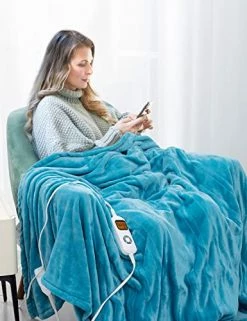 Topblan Electric Heated Blanket, Fast Heating Blanket 10 Heating Levels, Double-Layer Soft Flannel Heated Blanket Full Size For Bedroom Couch, Machine Washable, 72x84 Inches Blue -Electric Blankets Sales Store 51oD8uRfVLL