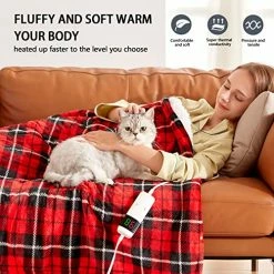 Octrot Electric Heated Blanket, 10 Heating Level Throw Blanket & 5 Options Auto Off & 5 Min Fast Heating Blanket For Adult, Sherpa Heated Blanket Soft Lap Warming (50''x62'', Red Plaid) -Electric Blankets Sales Store 51oVSrpf8YL