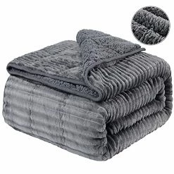Sherpa Fleece Weighted Blanket For Adult 48x72 Inches, Netoolen 15lbs Heavy Thick Soft Cozy Fuzzy Striped Flannel Reversible Throw Blanket For Bed Couch Sofa, Grey (48x72in,15 Pounds)