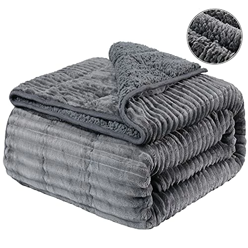 Sherpa Fleece Weighted Blanket For Adult 48x72 Inches, Netoolen 15lbs Heavy Thick Soft Cozy Fuzzy Striped Flannel Reversible Throw Blanket For Bed Couch Sofa, Grey (48x72in,15 Pounds) 3 Sherpa Fleece Weighted Blanket For Adult 48x72 Inches, Netoolen 15lbs Heavy Thick Soft Cozy Fuzzy Striped Flannel Reversible Throw Blanket For Bed Couch Sofa, Grey (48x72in,15 Pounds)