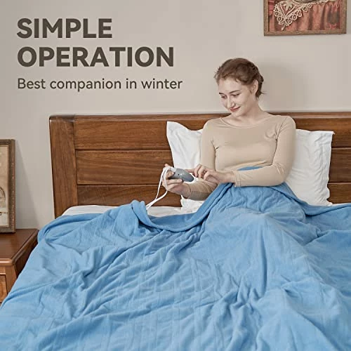 PiPiMAMA Electric Heated Blanket Twin Size 62" X 84" ,Ultra Soft Polar Fleece,ETL Certification Fast Heating Blanket With 10 Heat Levels,12 Hours Auto Shut Off,Machine Washable Cloud Blue 5 PiPiMAMA Electric Heated Blanket Twin Size 62" X 84" ,Ultra Soft Polar Fleece,ETL Certification Fast Heating Blanket With 10 Heat Levels,12 Hours Auto Shut Off,Machine Washable Cloud Blue - Image 3