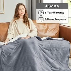JKMAX Heated Blanket Throw Blanket For Couch, 50" X 60" Electric Throw Blanket, Heating Blanket With 5 Heating Levels & 4 Hours Auto Off, Soft Fleece Blanket | Machine Washable | ETL Certified (Grey) Beige -Electric Blankets Sales Store 51oaLvlZhjL