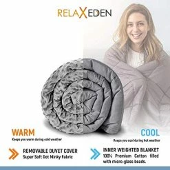 RELAX EDEN RelaxEden® Adult Weighted Blanket W/Removable, Washable Duvet Cover| 15 Lbs, 60”x 80” Size| Heavy Glass Micro-Beads| Supreme Sleeping Comfort For Adults| Hot & Cold Sleeping| 100% Soft Cotton Build Gray Blanket + Navy Blue Cover -Electric Blankets Sales Store 51okVgGLN6L
