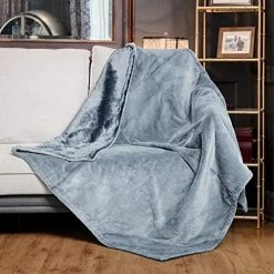 [5 Year Warranty] WOOMER Electric Heated Throw Blanket(50"x 60"), Soft Flannel Fast Heating Blanket With Multi-Color Option, 4 Heating Levels & 4H Auto Off, Machine Washable, Over-Heat Protection Marble Blue -Electric Blankets Sales Store 51qoyC1JGiL. AC