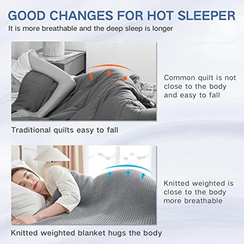 Guohaoi Knitted Weighted Blanket(Light Grey 50"x75" 15lbs),Home Décor Cooling Throw Blanket For Stressed Or Hot Sleepers,Hand Made Chunky Knit Heavy Blanket For Adults Use On Full Size Bed 4 Guohaoi Knitted Weighted Blanket(Light Grey 50"x75" 15lbs),Home Décor Cooling Throw Blanket For Stressed Or Hot Sleepers,Hand Made Chunky Knit Heavy Blanket For Adults Use On Full Size Bed - Image 2