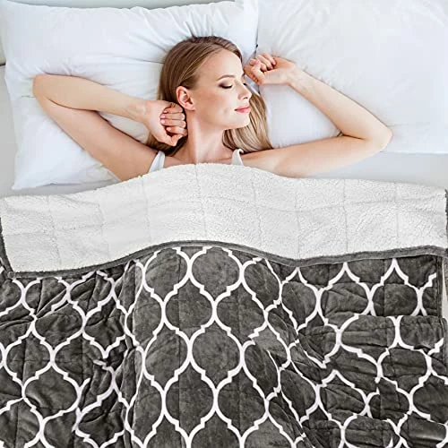 Sherpa Weighted Blanket 15 Lbs,Drewin Moroccan Print Flannel Fleece Soft Weighted Blanket For Adult (130lbs-180lbs),Fuzzy Plush Heavy Throw Blanket For Warm Winter Gifts,Grey 60x80 Inches 3 Sherpa Weighted Blanket 15 Lbs,Drewin Moroccan Print Flannel Fleece Soft Weighted Blanket For Adult (130lbs-180lbs),Fuzzy Plush Heavy Throw Blanket For Warm Winter Gifts,Grey 60x80 Inches