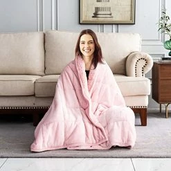 Stiio Sherpa Weighted Blanket 20 Pounds For Adult, Queen Size 60 X 80 Inches Fluffy Plush Reversible Fuzzy Heavy Blanket, Ultra Soft Cozy Weighted Blanket For Sofa Couch Bed, Peach Pink