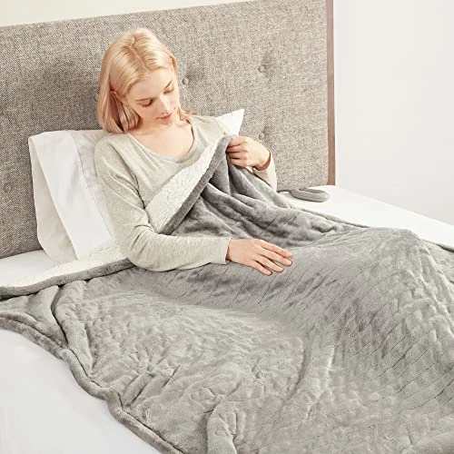 MP2 Plush Sherpa Throw Electric Blanket For Lap W/ 3 Heating Levels & 2 Hours Auto Shut Off, UL Certified EMF Radiation Safe, Machine Washable, 50"x60", Frost Grey 7 MP2 Plush Sherpa Throw Electric Blanket For Lap W/ 3 Heating Levels & 2 Hours Auto Shut Off, UL Certified EMF Radiation Safe, Machine Washable, 50"x60", Frost Grey - Image 5