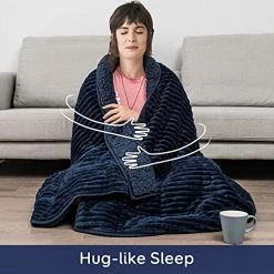 Pawque Sherpa Fleece Weighted Blanket Twin Size 20lbs For Adult, Fuzzy Weighted Throw With Ribbed Stripes, Dual Sided Cozy Plush Blanket With Premium Beads For Bed Sofa, 60 X 80 Inches, Navy Blue -Electric Blankets Sales Store 51sDaIYED3L