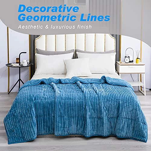 Sherpa Fleece Weighted Blanket 20 Pounds, Wemore Stripe Weighted Blankets For Adult, Dual Sided Soft And Plush Weighted Blanket, Bed Blanket Throw Twin Size 60"X 80" Inches Slate Blue 6 Sherpa Fleece Weighted Blanket 20 Pounds, Wemore Stripe Weighted Blankets For Adult, Dual Sided Soft And Plush Weighted Blanket, Bed Blanket Throw Twin Size 60"X 80" Inches Slate Blue - Image 4