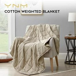 YnM Weighted Blanket — Heavy 100% Oeko-Tex Certified Cotton Material With Premium Glass Beads (Khaki, 48''x72'' 15lbs), Suit For One Person(~140lb) Use On Twin/Full Bed … …
