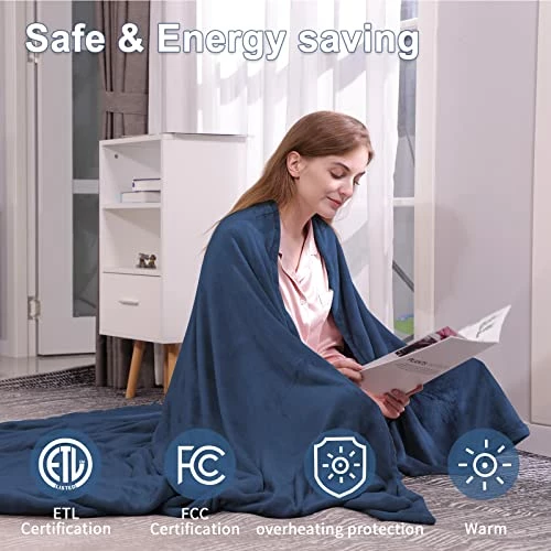 NABIYE Heated Blanket, Super Cozy Electric Blanket Throw Full Size 72''x84 With Fast Heating And 10 Hours Auto Off & 4 Heat Settings, ETL And FCC Certification & Machine Washable(Blue) 7 NABIYE Heated Blanket, Super Cozy Electric Blanket Throw Full Size 72''x84 With Fast Heating And 10 Hours Auto Off & 4 Heat Settings, ETL And FCC Certification & Machine Washable(Blue) - Image 5