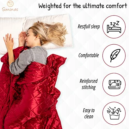 Simonas Luxury Satin Weighted Blanket For Better Sleep 60x 80In Queen Size 12 Lb Perfect For Any Season New Special Colors , Limited Edition, Red, Large, Simonas Luxury Satin Soft Blanket (Red) 5 Simonas Luxury Satin Weighted Blanket For Better Sleep 60x 80In Queen Size 12 Lb Perfect For Any Season New Special Colors , Limited Edition, Red, Large, Simonas Luxury Satin Soft Blanket (Red) - Image 3