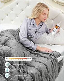 Heated Weighted Blanket, Cottonblue Sherpa Fleece Electric Throw Blanket 15 Lbs For Adult, Fast Heating Blanket Twin-Size With 10 Heating Levels 1-10 Hours Timer Auto Off, 48 X 72 Inches, Grey 12 Heated Weighted Blanket, Cottonblue Sherpa Fleece Electric Throw Blanket 15 Lbs For Adult, Fast Heating Blanket Twin-Size With 10 Heating Levels 1-10 Hours Timer Auto Off, 48 X 72 Inches, Grey -Electric Blankets Sales Store 51viHjwSgAL