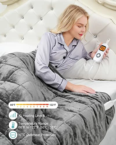 Heated Weighted Blanket, Cottonblue Sherpa Fleece Electric Throw Blanket 15 Lbs For Adult, Fast Heating Blanket Twin-Size With 10 Heating Levels 1-10 Hours Timer Auto Off, 48 X 72 Inches, Grey 5 Heated Weighted Blanket, Cottonblue Sherpa Fleece Electric Throw Blanket 15 Lbs For Adult, Fast Heating Blanket Twin-Size With 10 Heating Levels 1-10 Hours Timer Auto Off, 48 X 72 Inches, Grey - Image 3