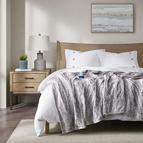 Beautyrest Zuri Reversible Faux Fur To Mink Electric Blanket, Auto Shut Off, Virtually Zero EMF, Multi Heat Setting, UL Certified, Machine Washable, Grey/Blue Throw 50x70 15 Beautyrest Zuri Reversible Faux Fur To Mink Electric Blanket, Auto Shut Off, Virtually Zero EMF, Multi Heat Setting, UL Certified, Machine Washable, Grey/Blue Throw 50x70 - Image 13