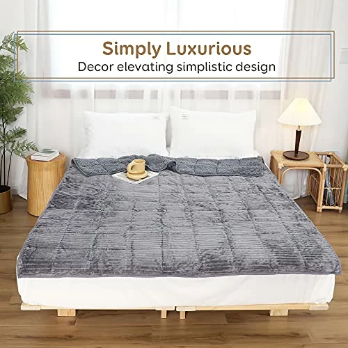 Sherpa Fleece Weighted Blanket For Adult 48x72 Inches, Netoolen 15lbs Heavy Thick Soft Cozy Fuzzy Striped Flannel Reversible Throw Blanket For Bed Couch Sofa, Grey (48x72in,15 Pounds) 8 Sherpa Fleece Weighted Blanket For Adult 48x72 Inches, Netoolen 15lbs Heavy Thick Soft Cozy Fuzzy Striped Flannel Reversible Throw Blanket For Bed Couch Sofa, Grey (48x72in,15 Pounds) - Image 6