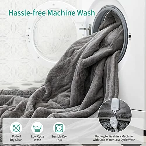 Electric Blanket Heated Throw Blanket, Immtree Flannel Sherpa Heating Blanket With 10 Heating Levels & 1-10 Hours Auto Off, For Home Office, ETL Certified, Machine Washable, Grey, 50"× 60" 5 Electric Blanket Heated Throw Blanket, Immtree Flannel Sherpa Heating Blanket With 10 Heating Levels & 1-10 Hours Auto Off, For Home Office, ETL Certified, Machine Washable, Grey, 50"× 60" - Image 3
