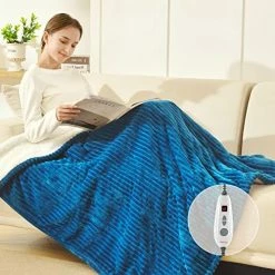 Bearhug Electric Heated Blanket, Ribbed Flannel & Sherpa 62"x84" Fast Heating Blanket, 5 Year Warranty, 10 Heating Levels & 1-12H Auto Off, Over Heat Protection, Machine Washable Navy Blue -Electric Blankets Sales Store 51xRJMiuamL. AC