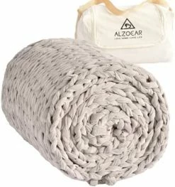 Alzoear Handmade Chunky Knitted Weighted Blanket Velvet Knit Throw For Sleep,No Filler,Evenly Weighted,Soft Cozy(Beige,51"x63"-13.5lbs) -Electric Blankets Sales Store 51ykwILwPL. AC