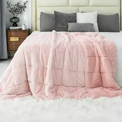 Sherpa Fleece Weighted Blanket 15lbs For Adult, Immtree Soft Flannel Shaggy Cozy Fuzzy Fluffy Heavy Hug Blanket, Dual Sided Sofa Bedding Bed Sofa Blanket For Better Sleep, 48 X 72 Inches, Pink -Electric Blankets Sales Store 51yr1VD3QsL. AC 1