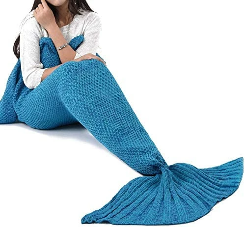 LAGHCAT Mermaid Tail Blanket Crochet Mermaid Blanket For Adult, Soft All Seasons Sleeping Blankets, Classic Pattern (71"x35.5", Blue) 12 LAGHCAT Mermaid Tail Blanket Crochet Mermaid Blanket For Adult, Soft All Seasons Sleeping Blankets, Classic Pattern (71"x35.5", Blue) - Image 10