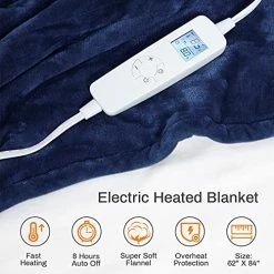 FIGERM Electric Heated Throw Blanket Twin Size 62" X 84" | 6 Levels Fast Heating & Machine Washable | Full Body Warming Soft Flannel Bed Sofa Blankets With Auto-Off Overheating Protection 8H Timer | Blue -Electric Blankets Sales Store 51zcrjes9lL