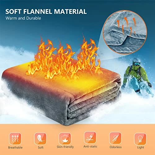 IZEEPE Electric Blanket Heated Throw, Cordless Heating Pad With 3 Heating Levels, Portable USB Heated Blanket For Travel, 53"x23" Cozy Flannel Fast Heating, Home, Car & RV Uses, Machine Washable, Grey 6 IZEEPE Electric Blanket Heated Throw, Cordless Heating Pad With 3 Heating Levels, Portable USB Heated Blanket For Travel, 53"x23" Cozy Flannel Fast Heating, Home, Car & RV Uses, Machine Washable, Grey - Image 4