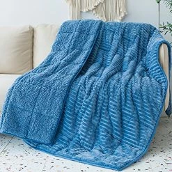 Sherpa Fleece Weighted Blanket 20 Pounds, Wemore Stripe Weighted Blankets For Adult, Dual Sided Soft And Plush Weighted Blanket, Bed Blanket Throw Twin Size 60"X 80" Inches Slate Blue 21 Sherpa Fleece Weighted Blanket 20 Pounds, Wemore Stripe Weighted Blankets For Adult, Dual Sided Soft And Plush Weighted Blanket, Bed Blanket Throw Twin Size 60"X 80" Inches Slate Blue -Electric Blankets Sales Store 613gpcELnZS
