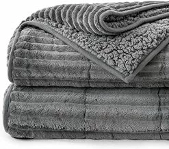 Lofus Sherpa Fleece Weighted Blanket, 15 Lbs Ribbed Microfiber Heavy Blanket, Mink Stripe Throw Blanket, Reversible Fluffy Sherpa Super Soft Warm, 60 X 80 Inches, Grey -Electric Blankets Sales Store 61JOj8cuMjL. AC