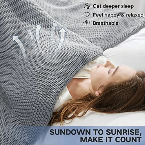 Guohaoi Knitted Weighted Blanket(Light Grey 50"x75" 15lbs),Home Décor Cooling Throw Blanket For Stressed Or Hot Sleepers,Hand Made Chunky Knit Heavy Blanket For Adults Use On Full Size Bed 6 Guohaoi Knitted Weighted Blanket(Light Grey 50"x75" 15lbs),Home Décor Cooling Throw Blanket For Stressed Or Hot Sleepers,Hand Made Chunky Knit Heavy Blanket For Adults Use On Full Size Bed - Image 4