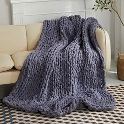 Convetu Chunky Knit Blanket Chenille Handwoven, Chunky Washable Knitting Blanket Chunky Knit Blanket Throw, Chunky Knitted Blanket Chunky Throw Blanket Chunky Blanket Kit (Grey, 40"x40") -Electric Blankets Sales Store 61SP5navgmL. AC