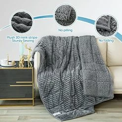 Lofus Sherpa Fleece Weighted Blanket, 15 Lbs Ribbed Microfiber Heavy Blanket, Mink Stripe Throw Blanket, Reversible Fluffy Sherpa Super Soft Warm, 60 X 80 Inches, Grey -Electric Blankets Sales Store 61bLTofteLL