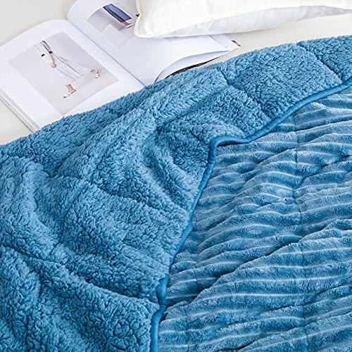 Sherpa Fleece Weighted Blanket 20 Pounds, Wemore Stripe Weighted Blankets For Adult, Dual Sided Soft And Plush Weighted Blanket, Bed Blanket Throw Twin Size 60"X 80" Inches Slate Blue 4 Sherpa Fleece Weighted Blanket 20 Pounds, Wemore Stripe Weighted Blankets For Adult, Dual Sided Soft And Plush Weighted Blanket, Bed Blanket Throw Twin Size 60"X 80" Inches Slate Blue - Image 2